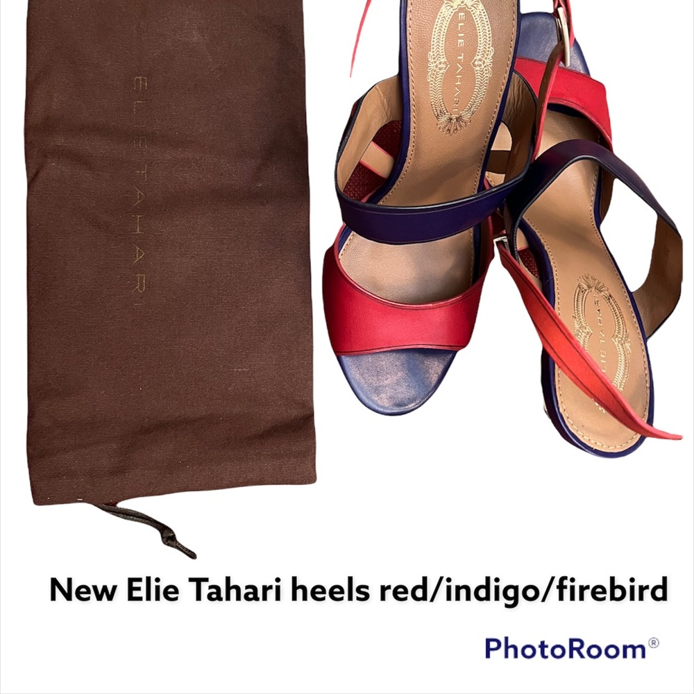 New Elie Tahari heel colors red/indigo/firebird comes with dust bag never worn